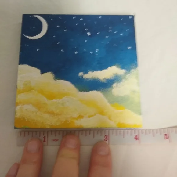 Mini Art Night Sky Small Art 4in4in Hand made Desk Art Gift Idea Accent Piece - Picture 3 of 5